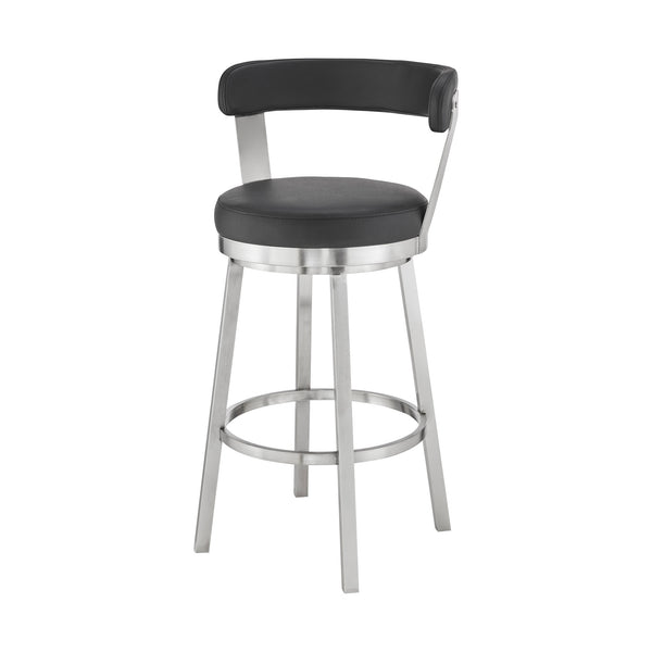 26" Chic Black Faux Leather with Stainless Steel Finish Swivel Bar Stool