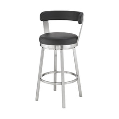 26" Chic Black Faux Leather with Stainless Steel Finish Swivel Bar Stool
