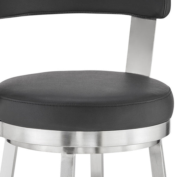 30" Chic Black Faux Leather with Stainless Steel Finish Swivel Bar Stool
