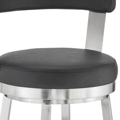 30" Chic Black Faux Leather with Stainless Steel Finish Swivel Bar Stool