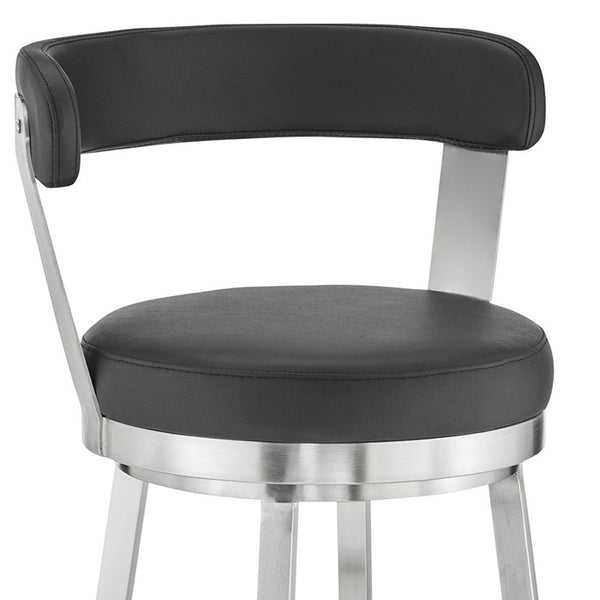 30" Chic Black Faux Leather with Stainless Steel Finish Swivel Bar Stool