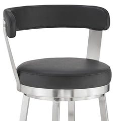 30" Chic Black Faux Leather with Stainless Steel Finish Swivel Bar Stool
