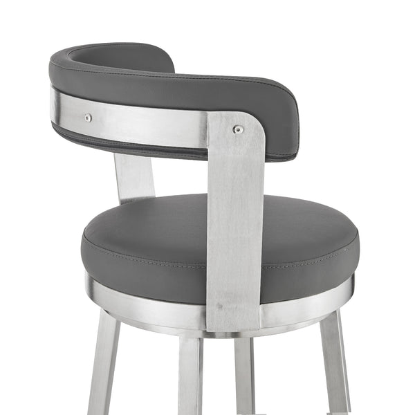 30" Chic Grey Faux Leather with Stainless Steel Finish Swivel Bar Stool