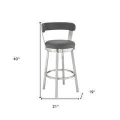 30" Chic Grey Faux Leather with Stainless Steel Finish Swivel Bar Stool