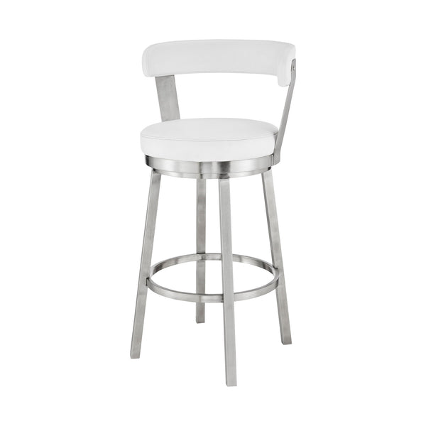 26" Chic White Faux Leather with Stainless Steel Finish Swivel Bar Stool