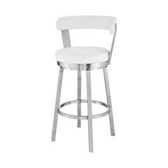 26" Chic White Faux Leather with Stainless Steel Finish Swivel Bar Stool