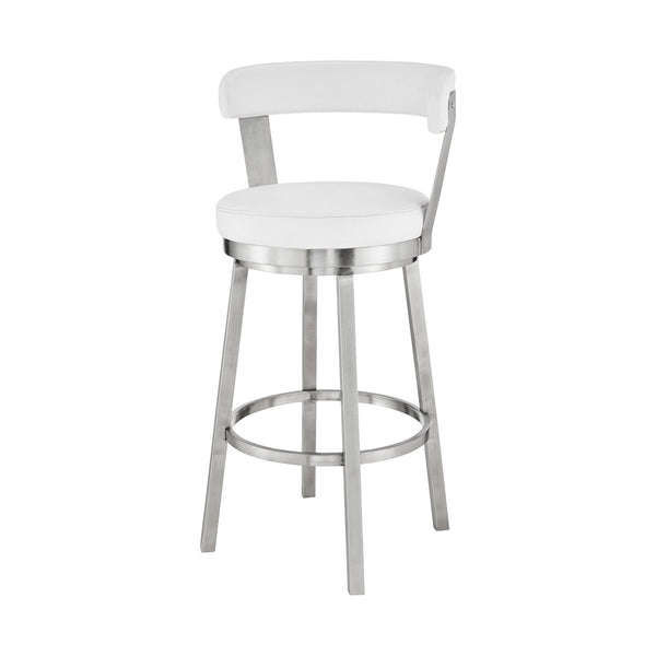 30" Chic White Faux Leather with Stainless Steel Finish Swivel Bar Stool