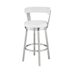 30" Chic White Faux Leather with Stainless Steel Finish Swivel Bar Stool