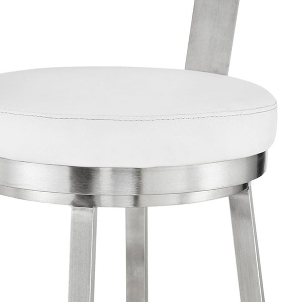 30" Chic White Faux Leather with Stainless Steel Finish Swivel Bar Stool