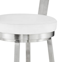 30" Chic White Faux Leather with Stainless Steel Finish Swivel Bar Stool