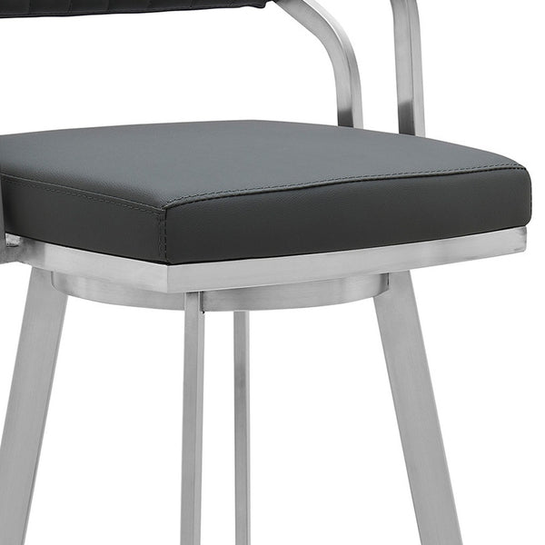 26" Timeless Slate Grey Faux Leather Silver Finish Swivel Counter Stool
