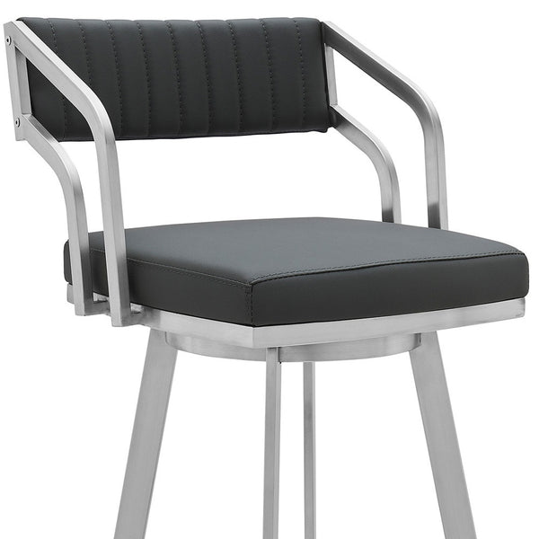 26" Timeless Slate Grey Faux Leather Silver Finish Swivel Counter Stool
