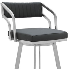 26" Timeless Slate Grey Faux Leather Silver Finish Swivel Counter Stool