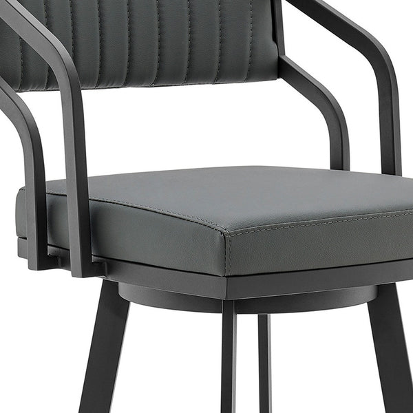 30" Timeless Slate Grey Faux Leather Silver Finish Swivel Counter Stool