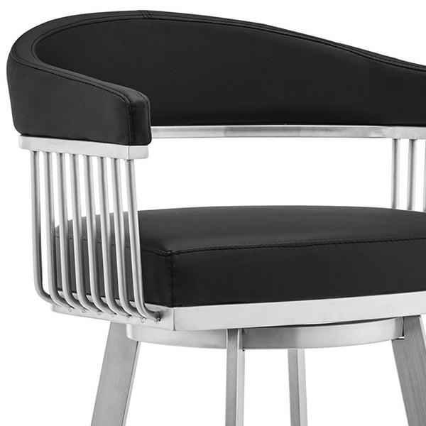 30" Mod Black Faux Leather Brushed Silver Finish Swivel Bar Stool