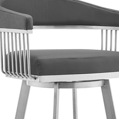 26" Mod Grey Faux Leather Brushed Silver Finish Swivel Bar Stool