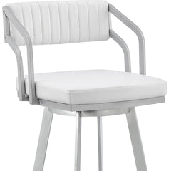 30" Timeless White Faux Leather Silver Finish Swivel Bar Stool