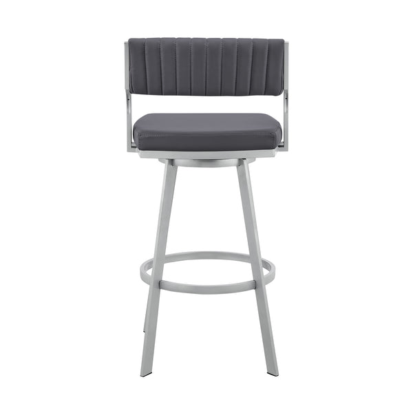 30" Timeless Slate Grey Faux Leather Silver Finish Swivel Bar Stool