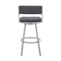30" Timeless Slate Grey Faux Leather Silver Finish Swivel Bar Stool