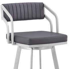 30" Timeless Slate Grey Faux Leather Silver Finish Swivel Bar Stool