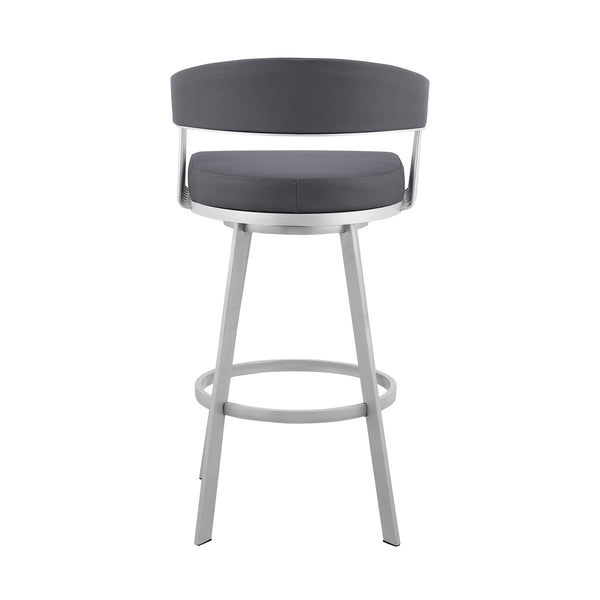 30" Mod Slate Grey Faux Leather Silver Finish Swivel Bar Stool