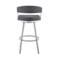 30" Mod Slate Grey Faux Leather Silver Finish Swivel Bar Stool