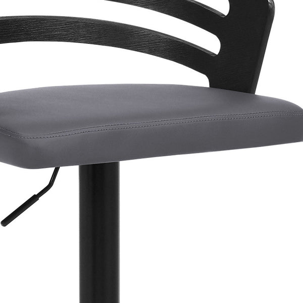 Gray Faux Leather Black Wood and Steel Adjustable Swivel Bar Stool