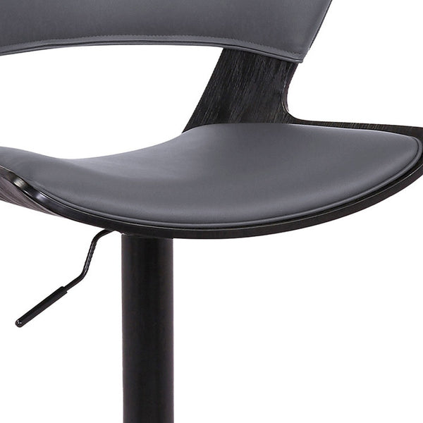 Gray Faux Leather Adjustable Swivel Wooden Bar Stool