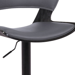 Gray Faux Leather Adjustable Swivel Wooden Bar Stool