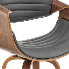 26" Grey Faux Leather and Walnut Wood Retro Chic Counter Stool