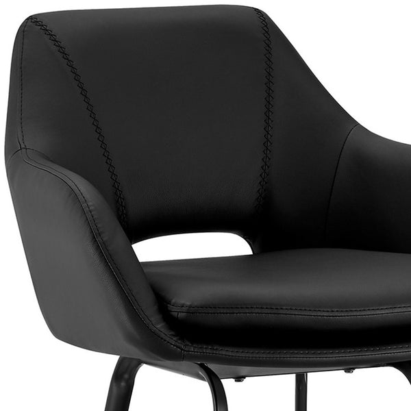 26" Black on Black Faux Leather Comfy Swivel Counter Stool