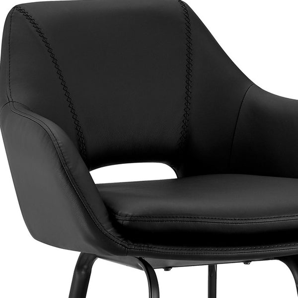 30" Black on Black Faux Leather Comfy Swivel Bar Stool