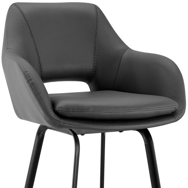 30" Gray on Black Faux Leather Comfy Swivel Bar Stool