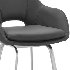 26" Gray on Stainless Faux Leather Comfy Swivel Counter Stool