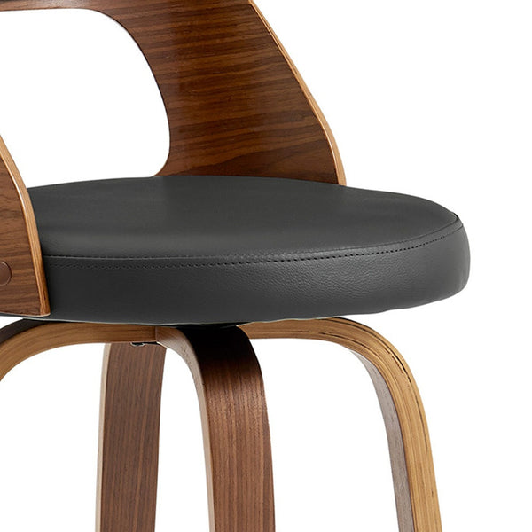 30" Retro Mod Grey Faux Leather and Walnut Swivel Counter Stool