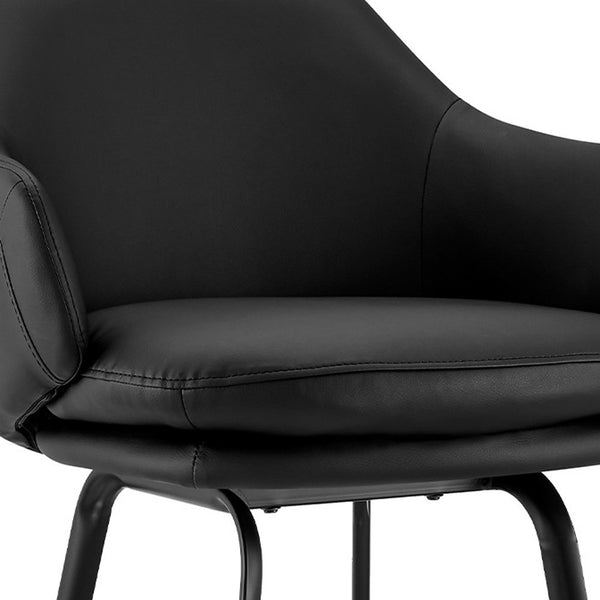 26" Black Faux Leather and Black Metal Swivel Counter Stool