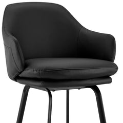 30" Black Faux Leather and Black Metal Swivel Bar Stool
