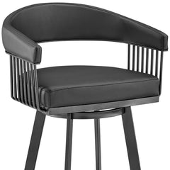 30" Mod Black Faux Leather Black Finish Swivel Bar Stool