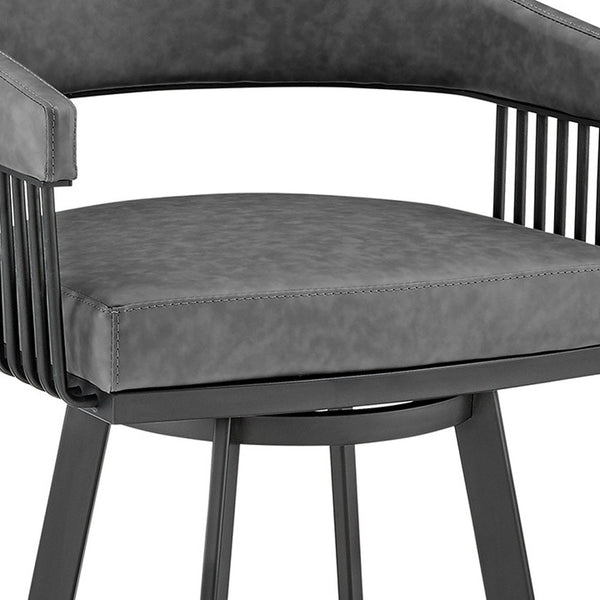 26" Mod Grey Faux Leather Black Finish Swivel Bar Stool