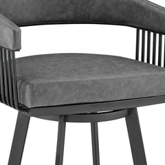 26" Mod Grey Faux Leather Black Finish Swivel Bar Stool