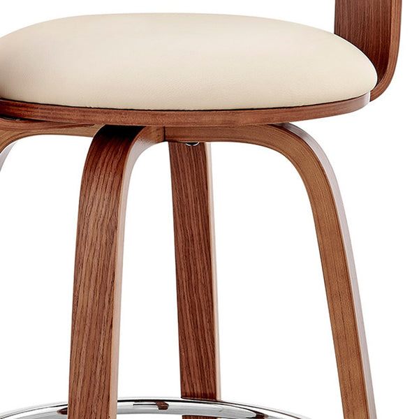 26" Rich Cream Faux Leather Walnut Wood Bar Stool