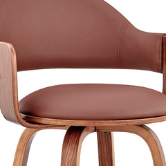 26" Rich Brown Faux Leather Walnut Wood Bar Stool