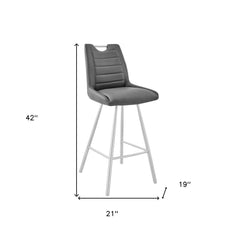 30" Grey Faux Leather and Brushed Stainless Steel Bar Stool