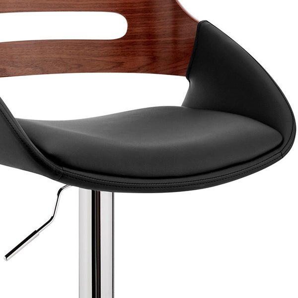 Black Faux Leather and Walnut Wood Adjustable Bar Stool