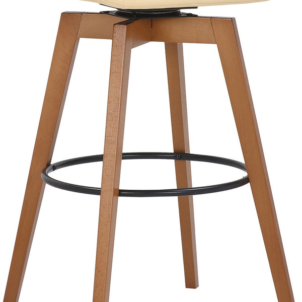 30" Luxurious Cream Faux Leather and Walnut Swivel Bar Stool