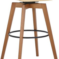 30" Luxurious Cream Faux Leather and Walnut Swivel Bar Stool