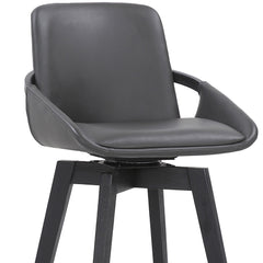 30" Luxurious Grey Faux Leather and Black Wood Swivel Bar Stool
