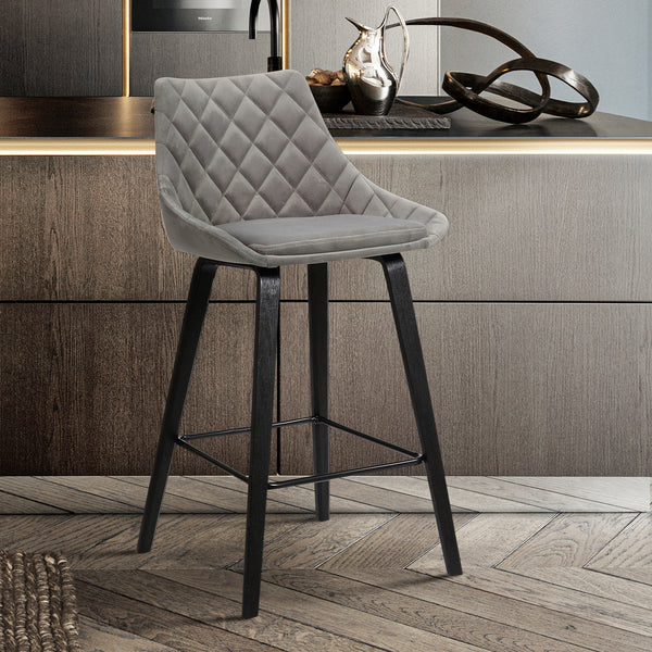26" Gray Tufted Velvet Upholstered Bar Stool