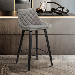 26" Gray Tufted Velvet Upholstered Bar Stool