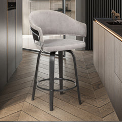 26" Light Grey Faux Leather Bar Stool with Black Brushed Frame